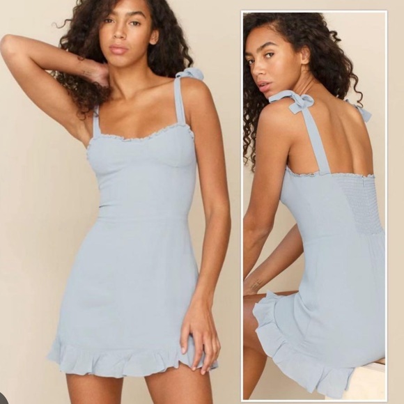 Reformation Dresses & Skirts - Reformation NWT Christine Mini Dress in Mineral Blue, Size 8
